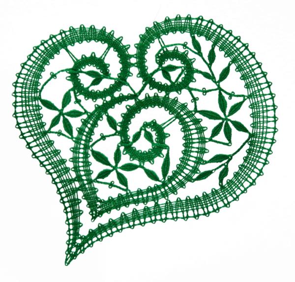 266 Klöppelbrief Herz „Immergrün“